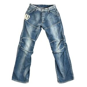 Vintage G Star Raw Jeans Men 28x33 Blue Embro Moto Military Double Knee Logo Y2K